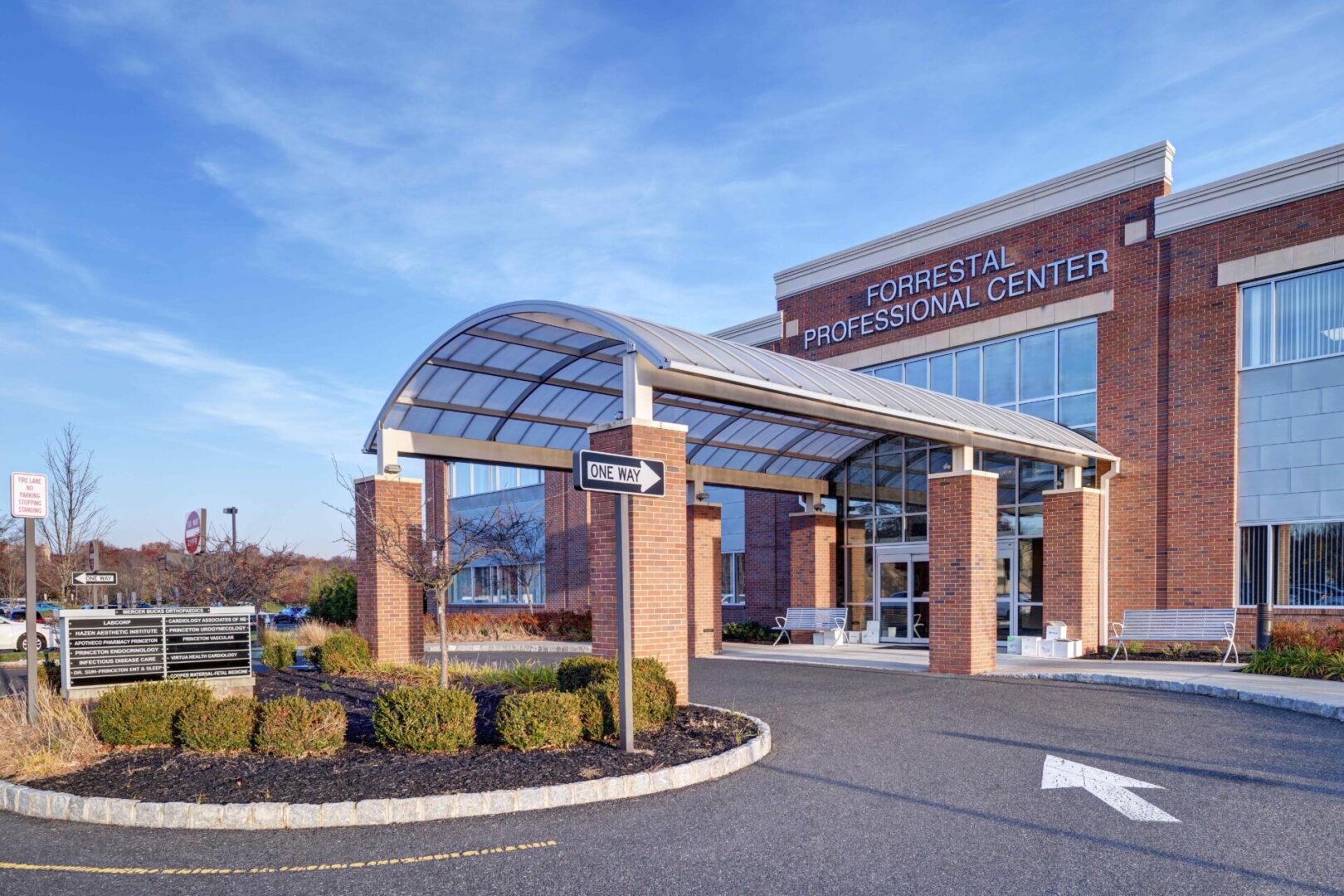 A large building with a sign on the side of it.